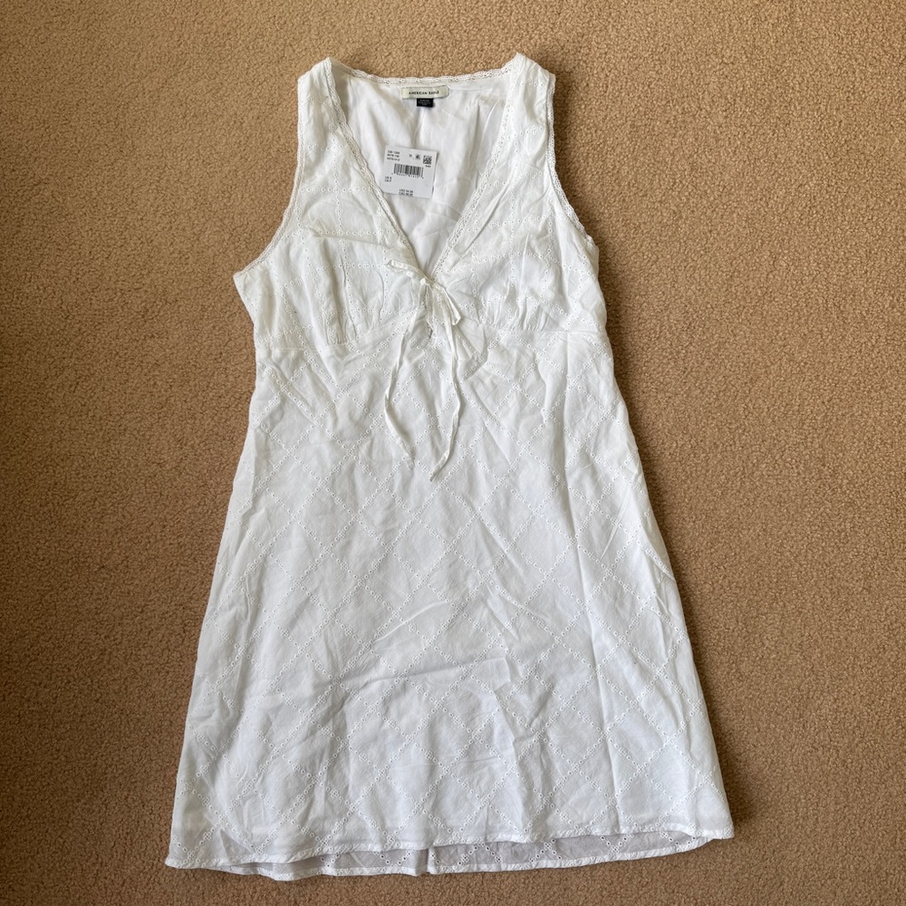 White Sleeveless Mini Slip Dress with Tie Front - Picture 2 of 5
